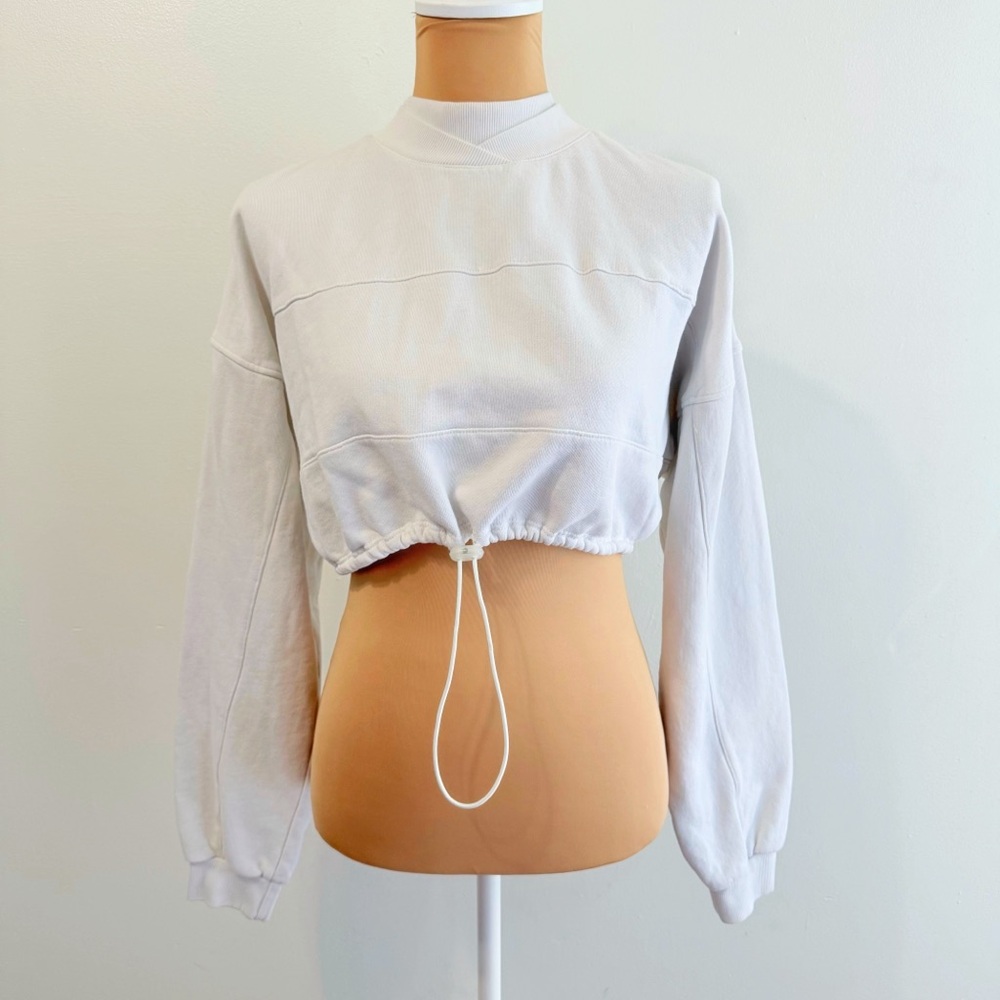 JOAH BROWN BEIGE CREAM DRAWCORD DRAWSTRING CREWNECK CROPPED SWEATSHIRT - Picture 2 of 9
